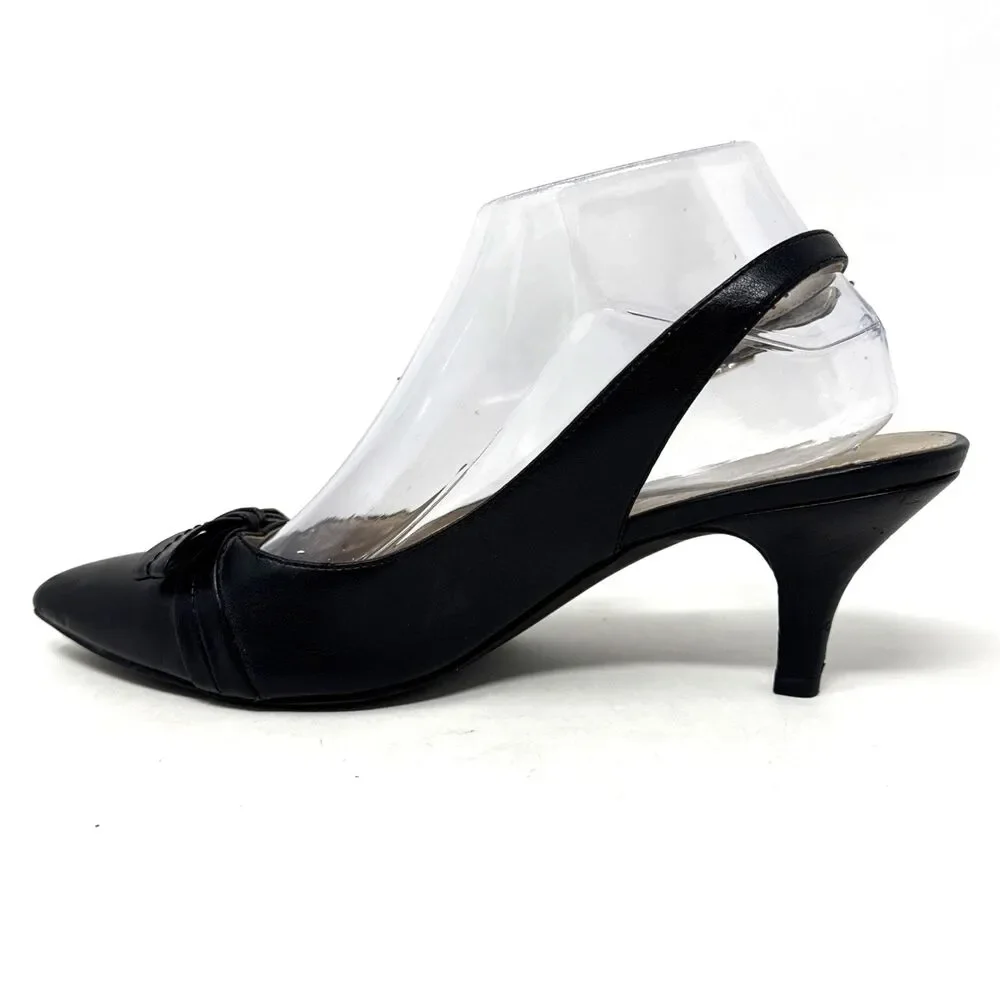 Bandolino Bolara Kitten Heel Slingback Womens Sz 9 Black Bow Tie Pointed Toe